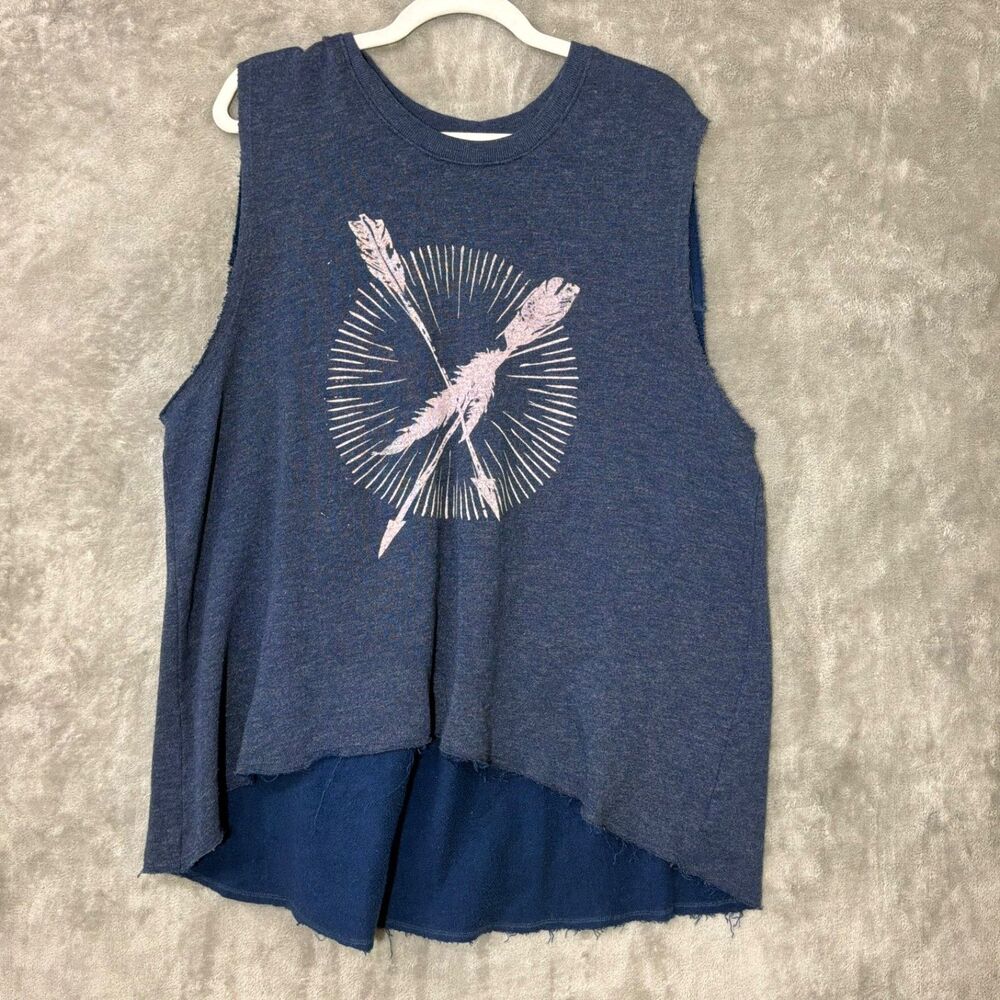 Free People Top Women's S  Blue raw hems Sleeveless Oversized Slouchy boho